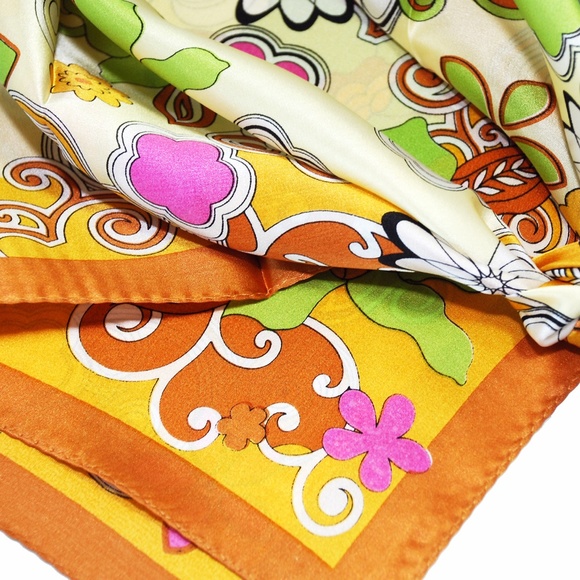 Blumen Orange 100% Silk Scarf - Picture 2 of 3